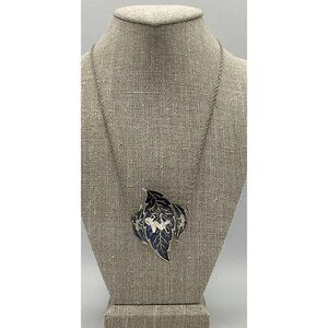 Vintage Siam Sterling Silver & Enamel Leaf Pendant Necklace 14.39g - 20" long